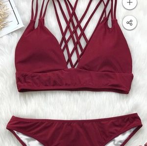 New with tags, never worn burgandy strappy bikini